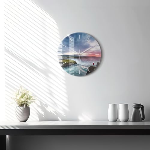 Horloge en Verre Wallfluent 30 cm de Qualité Supérieure avec Cadran Moderne Paysage Cascade - 3