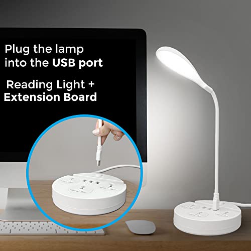 Image of XECH Extension Board with USB & Desk Light 2500W Power with 3 Universal Sockets & 3 USB Output Ports & 2 Meter Cable Length (Charging Disc PRO)