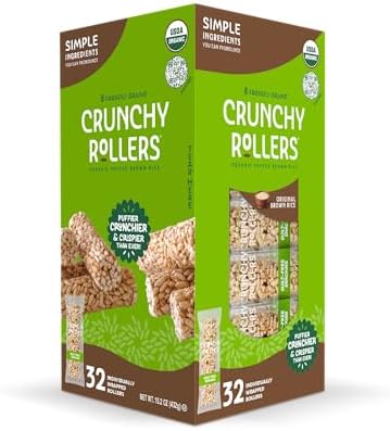 Friendly Grains - Crunchy Rollers - Organic Rice Snacks, Crispy Puffed Rice Rolls, Healthy Snack Rolls for Adults and Kids - Original Brown Rice (16 packs of 2)