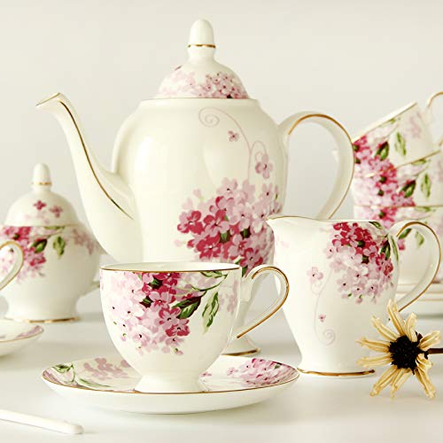 15 Pieces Tea Sets for Adults Coffee Cup Set for Afternoon Tea Porcelain Tea Cup and Saucer Set Bone China Cups Set of 6 - Image 3