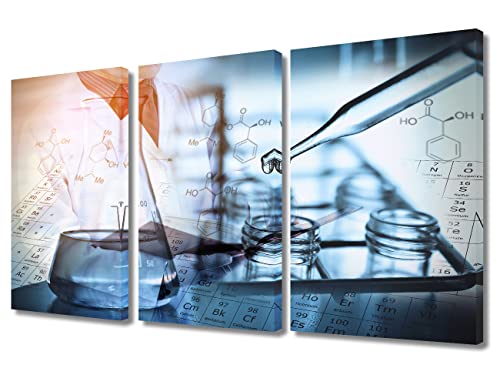 Image of TUMOVO Laboratory Wall Art 3 Panels Canvas Wall Art Scientist and Test Tubes Laboratory Concept Painting Wall Decor Living Room Modern Home Decor Framed Ready to Hang (36 inch Wx24 H)