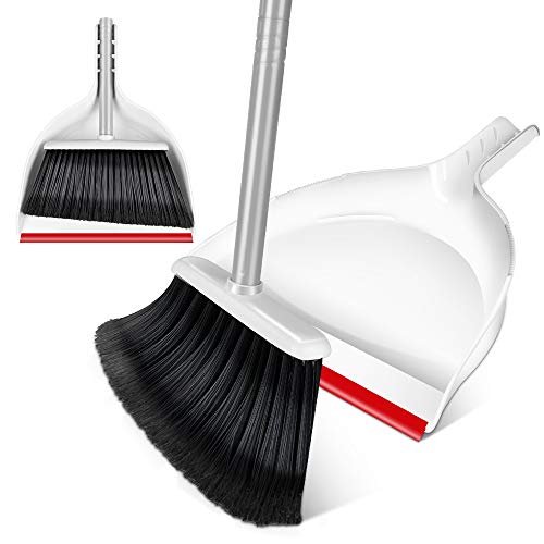 Broom And Dustpan Set - Angle Broom With Handy Clip-On Dustpan, Light Broom With 51” Long Extendable Handle For Desk，Floor，Garage And Kitchen Red White #TOP26