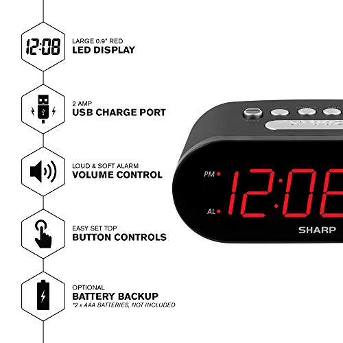 Sharp Digital Easy Read Alarm Clock With High-Speed Usb Charging For Phones thumb #2