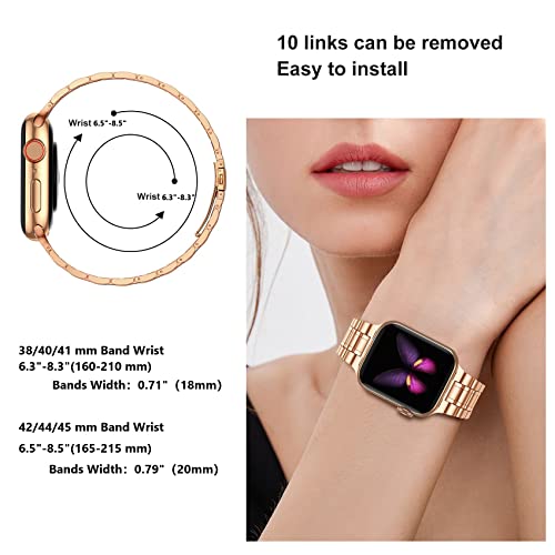 Image of MioHHR Solid Stainless Steel Bands Compatible with Apple Watch 38mm 40mm 41mm, Metal Strap with Soft TPU Case for iWatch Bands Series 9 8 7 6 5 4 3 2 1 SE SE2 SE3 Women and Men, Rose /Gold