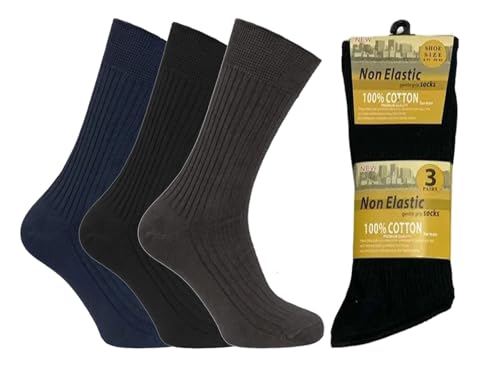 Image of Candid Styles® Pack of 6 Men's Non-Elastic Pure Cotton Crew Socks Super Soft Loose Top Mid Calf Ribbed Sock (SC 181BNG, 6-11)
