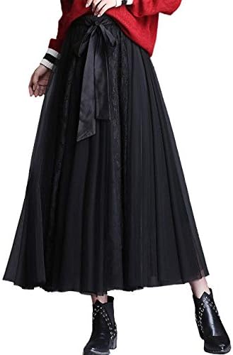 Femiserah Women's Long Rainbow A Line Tulle Tutu Skirts Tiered Skirt Petticoat（One Size, Lace Black