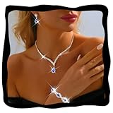Fashband Rhinestone Jewelry Set Silver Jewelry Necklace Wedding Necklace Jewelry Accessories for Women (Blue-2, One Size)