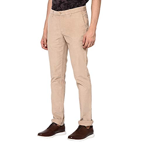 Image of Blackberrys Men's Cotton Blend Self-Design Slim Fit Casual Trousers