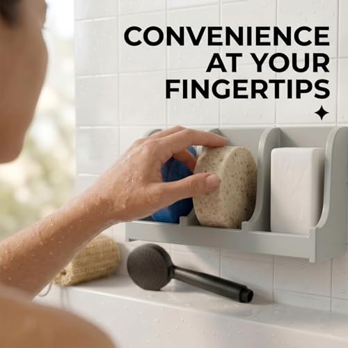 Image of Soap Holder for Shower Wall, 3-Compartment Soap Dish [Patent Pending] | For Shampoo, Conditioner and Body Soap, Fast Draining & Rust-Proof, Strong Adhesive for Long-Term Bathroom Use & Freestanding