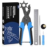 Lochzange für Leder [Volles Set], Diyife Gürtel Lochermit Komforthebel, Heavy Duty Lochzange mit 2 Extra Punch Platten und Lineal, Multi Sized Puncher für Gürtel, Kunsthandwerk, Karte, Gummi
