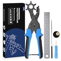 Lochzange für Leder [Volles Set], Diyife Gürtel Lochermit Komforthebel, Heavy Duty Lochzange mit 2 Extra Punch Platten und Lineal, Multi Sized Puncher für Gürtel, Kunsthandwerk, Karte, Gummi