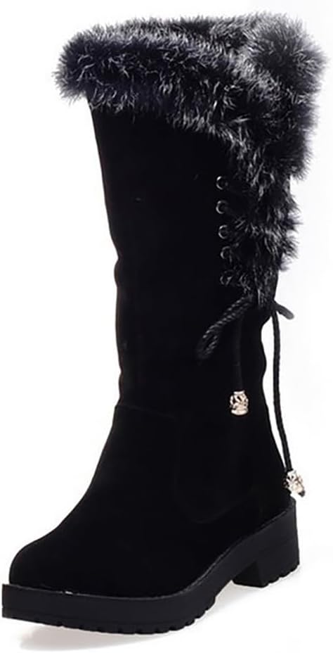 Women's Winter Snow Boots Fur Lined Warm Non-Slip Walking Shoes Mid Calf Dress Boots