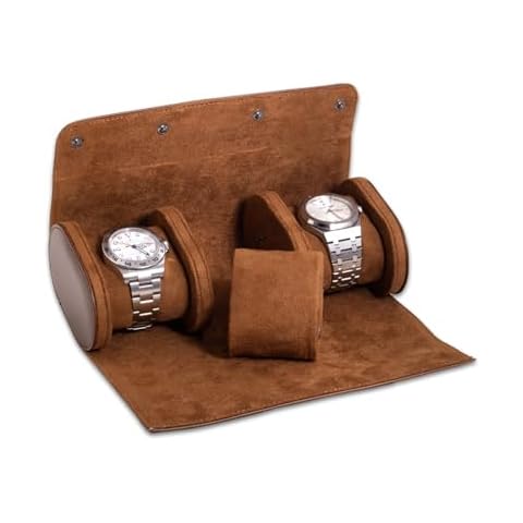 Bey-Berk Milani Leather Watch Roll - Luxury 3 Watch Travel Case for Men, Women, Genuine Leather with Soft Velour Lining and Snap Closure - Brown Cover