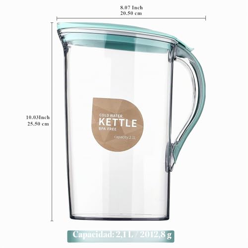 Miniatura 2 de Berglander Jarra De Agua De La Puerta Del Refrigerador Con Tapa 2.1l Perfecta Para Hacer Té, Jugo Y Bebida Fría, Jarra De Fibra De Vidrio Clara Libre De Bpa