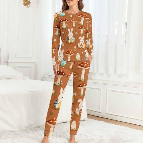 Image of Womens Pajamas Sets 2 Piece Long Sleeve Lounge Set Loose Pants Pj Sets Loungewear with Pockets