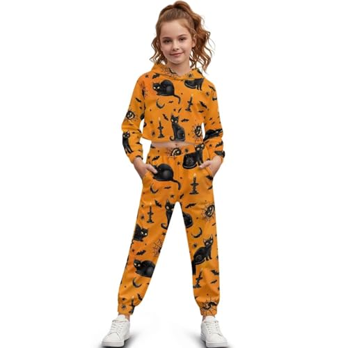 Girls Crop Sports Hoodies Outfits,Cuffed Jogger Sweatpants and Long Sleeve Breathable Polyester Hoodie (4-13Y)2