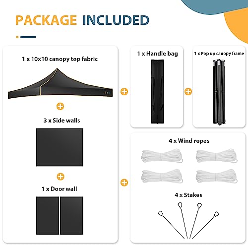Image of Hoteel 10x10 Pop up Canopy,Easy Up Heavy Duty Canopy with 4 Sidewalls,Upgrade Hexagonal Tube UPF50+ 1500mm Waterproof,Outdoor Canopy Tent with Carry Bag for Commercial Events,Beach,Camping, Gray