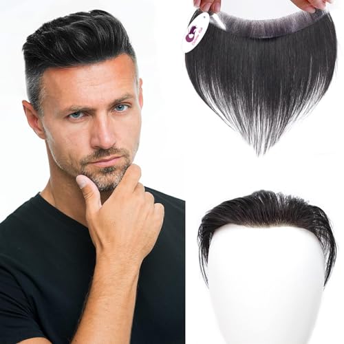 Image of Frontal Hair Patch for Men | Transparent Poly Base | 100% Real Human Hair Toupee | Natural and Invisible Hairline | Easy Fix with Glue or Tape | (Natural Black)