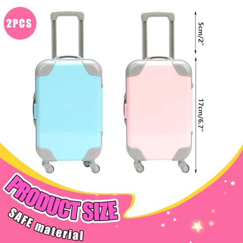 Yeory 2 PCS Mini Doll Luggage Set for 16 & 18 Inch Dolls, ABS Plastic Suitcase Toy with Handle, Travel Case for America Girl Doll Accessories, Mini Suitcase3