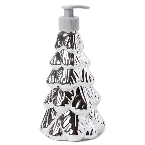 Image of Simple Pleasures Metallic Christmas Tree Set of 2 Holiday Soap Dispenser with Scented Liquid Soap - Decorative Hand Pump Refillable Soap Dispensers for Kitchen and Bathroom Sinks