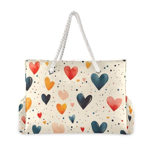 Love Dot Colorful Beach Bag for Women Large Beach Tote Bag Zipper for Swim Gym Travel Daily