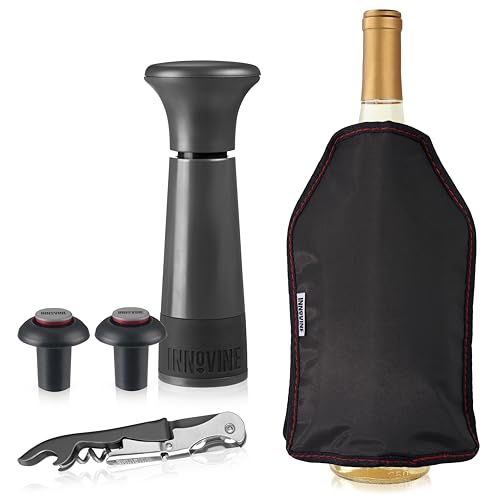 Chilled Wine Pro ギフト5点セット グラファイト – 真空ポンプワインセーバー ストッパー2個付き ダブルヒンジウェイターコルクスクリュー フリーズジェルワインボトルスリーブ | 保存、コルク抜き、冷やすの商品画像（Amazon）
