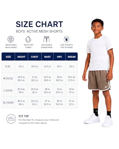 Short de basket-ball garçon Reebok en maille légère avec cordon - 6