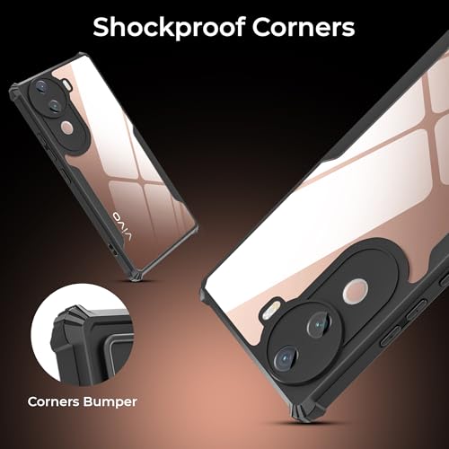 Image of A rtistque Clear Hard Transparent Acrylic Armor Anti-Drop Shockproof TPU Edge Back Cover Case for Vivo V40e - Black