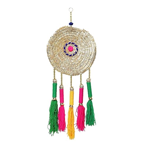 Colorful Round Wall Door Hanging Jute Ring Chakri Wooden MDF Toran with Multicolor Tassle for Home Office Party Rajasthani for Indian Traditional Festival Diwali Decorations (Size:-28")(Multicolor)