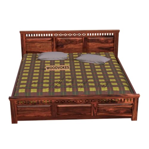 Image of Sheesham Wood Bed Without Storage Solid Wooden Cot Bed Elegant and Functional Bedroom Living Room Home(Dark Natural, Queen)