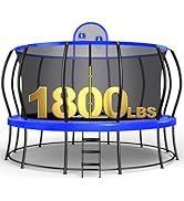 Zupapa 1800LBS Capacity No-Gap Design 16 15 14 12FT Trampoline with Safety Enclosure Net and Non-...