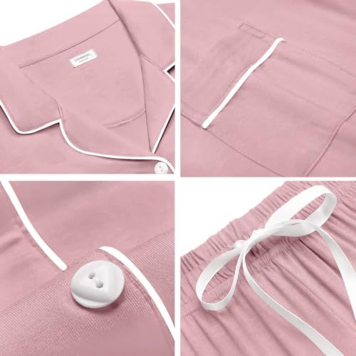 Image of SWOMOG Womens Button Down Pajamas Set Short Sleeve Sleepwear Bride Soft Pj Lounge Sets XS-3XL