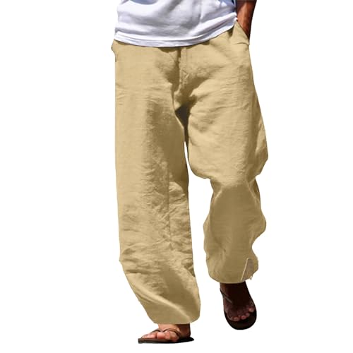 Pantalon décontracté homme sarouel en coton et lin de yoga ample