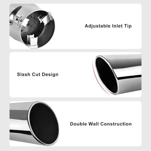 Image of MuHize Adjustable 1.5-2 Inch Inlet Exhaust Tip, 3.5 inch Outlet 6 inch Long Pipe