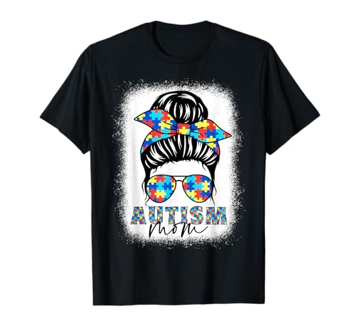 Autismo Mamá Vida Moño Desordenado Blanqueado Para Mujeres Día De La Madre Mamá Camiseta