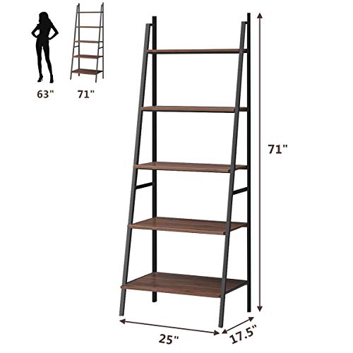 Tangkula-Ladder-Shelf-5-Tier-Industrial-Bookcase-Multifunctional-Display-Bookshelf-Wooden-Look-Plant-Flower-Stand-with-Metal-Frame-Decor-Furniture-for-Home-Office Tangkula Ladder Shelf 5 Tier Industrial Bookcase Multifunctional Display Bookshelf Wooden Look Plant Flower Stand with Metal Frame Decor Furniture for Home Office