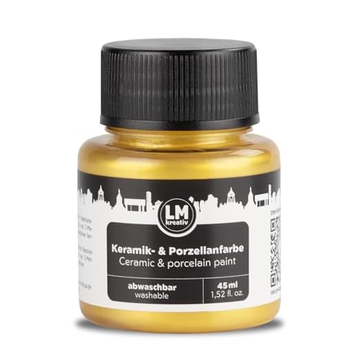 LM-Kreativ Metallic Gold Keramik- & Porzellanfarbe 45 ml - Spülmaschinenfest, Wasserfest, Lichtecht, Hitzebeständig - Ideal für Tassen, Teller, Dekoration