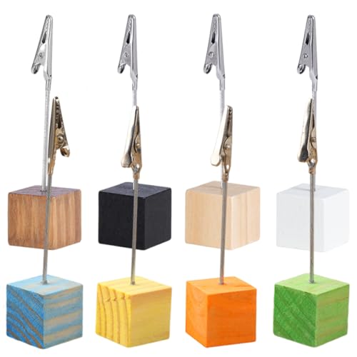 QOCUILC Set di 8 portafoto in legno con clip – supporto per memo decorativo per ufficio, matrimonio, festa o casa, ideale per cartoline, foto o messaggi