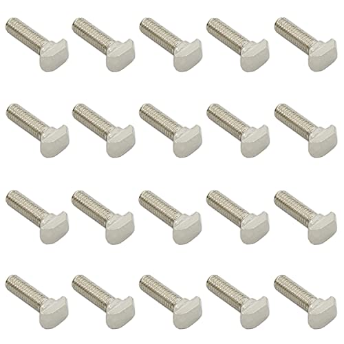 20 PCS M5 Thread T-Slot Drop-in Stud Sliding Screw Bolt, TTZEZE Heavy Duty Silver Tone Carbon Steel Nickel Plated Hammer Head Bolt T Shape Screws for European Standard 20 Series Aluminum Profile
