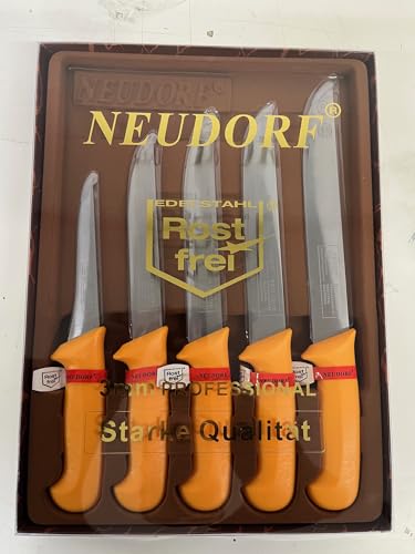 Neudorf Manufaktur Metzgermesser Fleischermesser Set 5 TLG Schlachtermesser Kochmesser Profiqualität Edelstahl Rostfrei