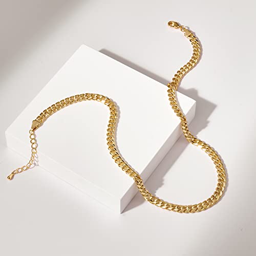 Kissyan Gold Necklace For Women Girls, 14K Gold Plated Dainty Chain Choker Chunky Figaro Snake Mariner Cuban Link Chains, Adjustable Trendy Necklaces Handmade Jewelry Gifts（Cuban-Gold #TOP5