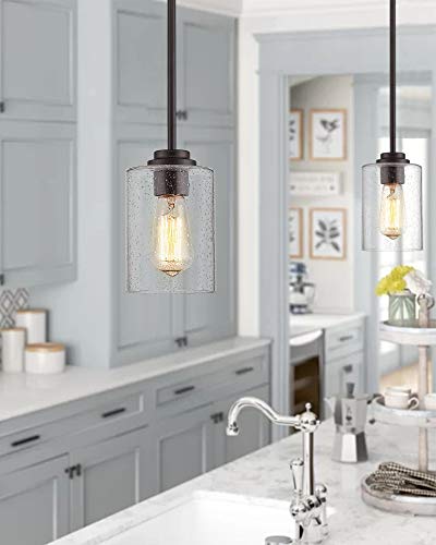 Beionxii Glass Pendant Light | Farmhouse Mini Pendant Lighting For Kitchen Island Dining Room Over The Sink, Oil Rubbed Bronze With Bubble Glass - Dmd9002-1H/2Pk #TOP2