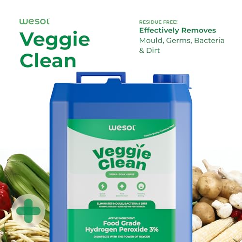 Image of Wesol Vegetable Wash Liquid Hydrogen Peroxide 3% w /w Food Grade 5L Multi-Use Disinfectant | Kills 99.9% Germs & Viruses | Best For Cleaning, General Disinfection, Food production units