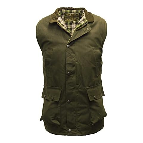 WALKER AND HAWKES - Men's Wax Winchester Gilet - Olive - Medium Cover