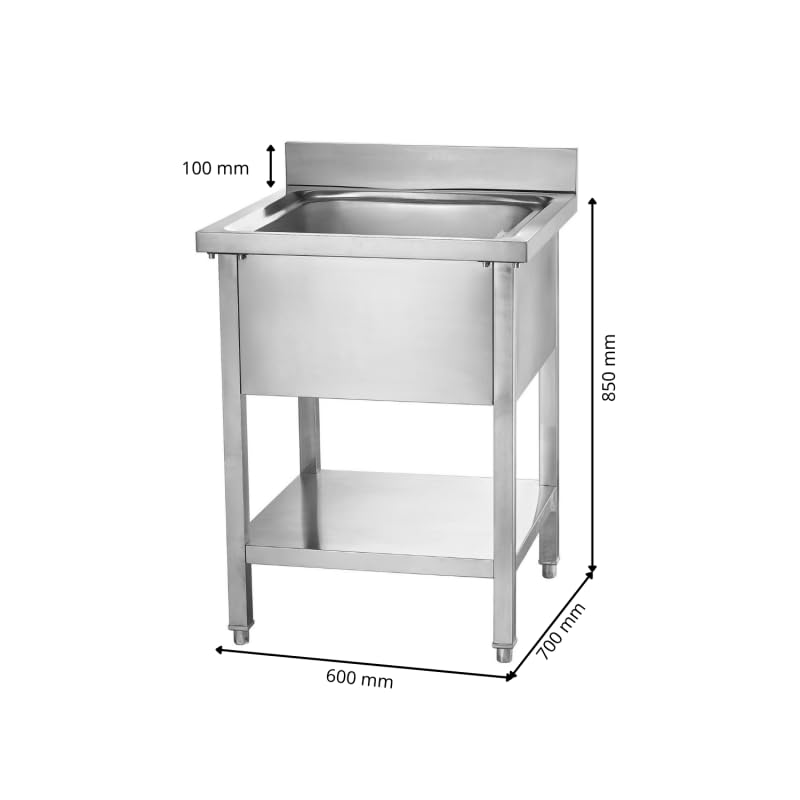 Stainless Steel Sink with Backsplash - Professional Kitchen Sink - 600 x 700 mm