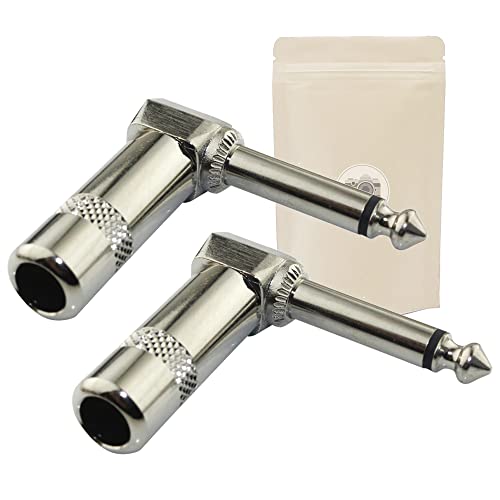 2X Prise Jack 6.35mm Coudé Male à Souder Mono Fiche Male Jack 6.35 mm Connecteur Soudure Angle 90 degrès
