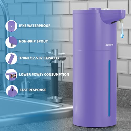 Image of Aunmaon Automatic Soap Dispenser Touchless, Hands-Free, Multi Adjustable Volume, Long Battery Life, Compatible with Thick & Thin Dish /Hand Soap for Bathroom and Kitchen, Easy for Toddlers, Purple