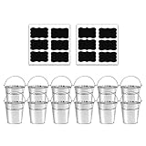 ZEDEV Set Of 12 Pcs Galvanized Metal Buckets with Chalkboard Stickers,5 Inch Tin Buckets, Small...