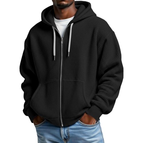 Image of Hoodies For Men Uk Full Zip Hooded Jackets Waffle Knit Hoodie With Pocket