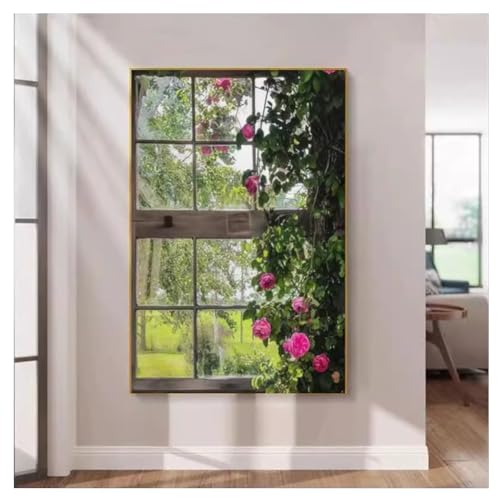 Decorazione da parete 3D, decorazione murale con finestra artificiale illuminata con luce a LED, sculture e decorazioni da parete, pittura con lampada da finestra, 100 x 150 cm